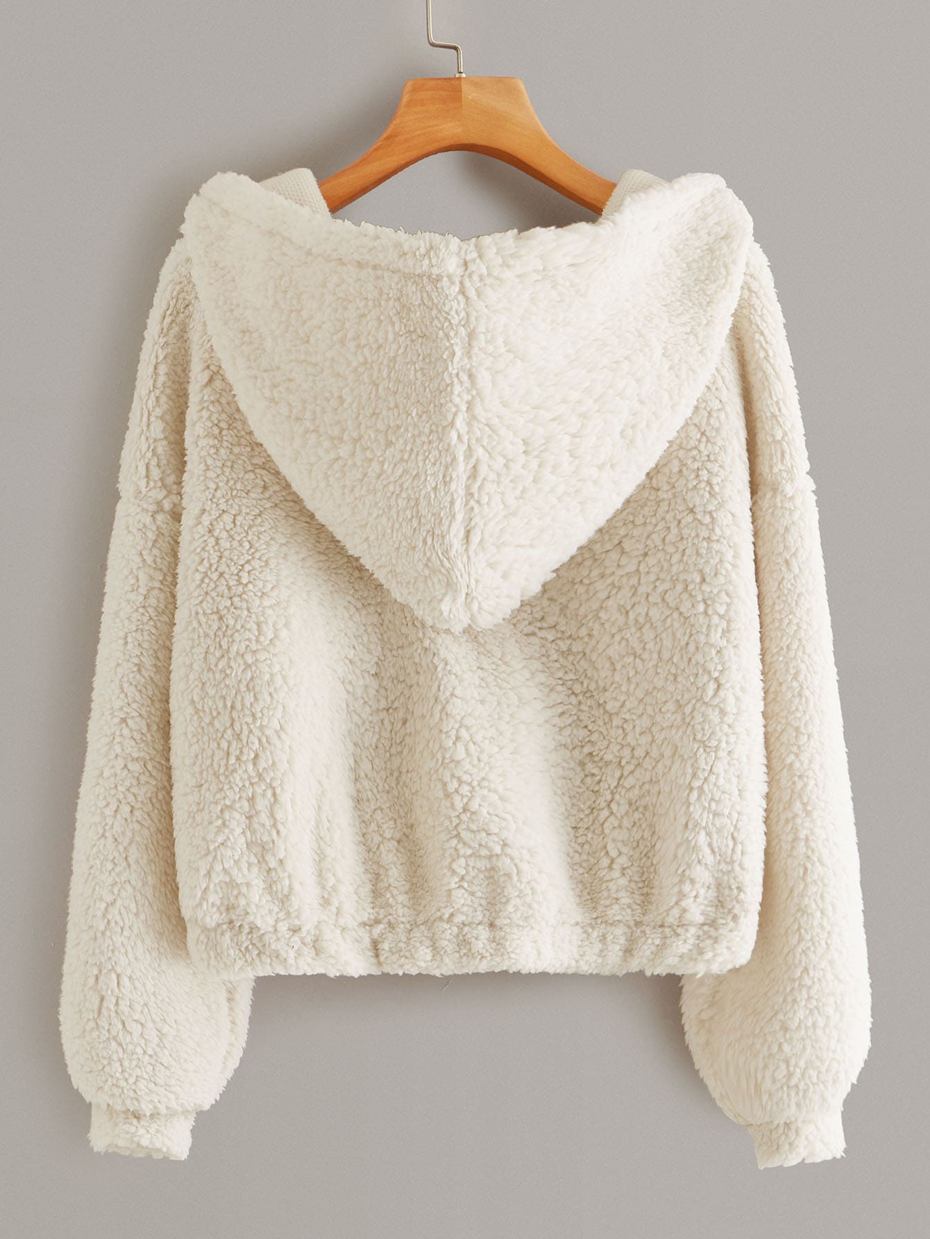 Drop Shoulder Hooded Teddy Sweatshirt