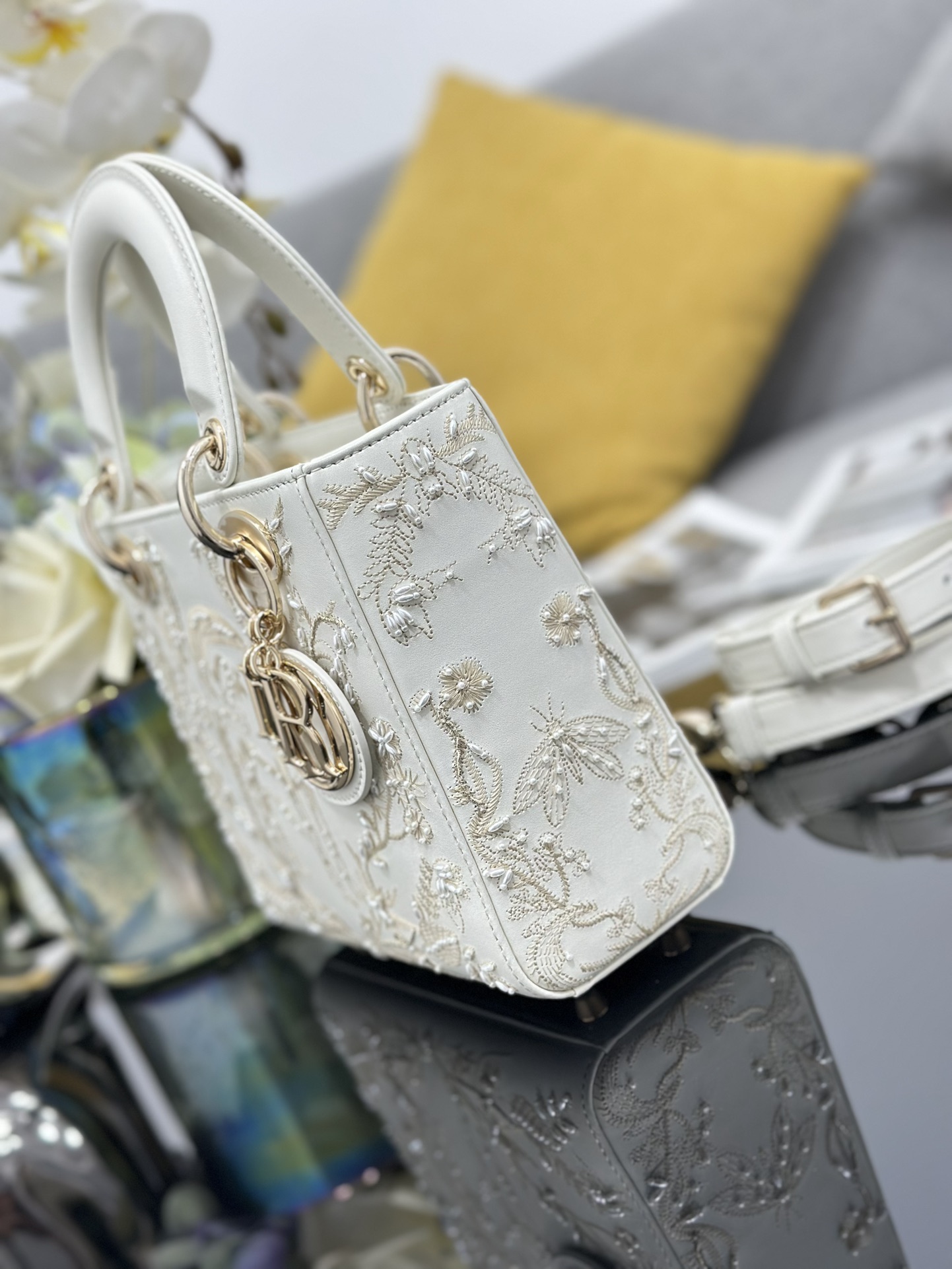 Dior Lady Dior four-grid embroidered unicorn beads Lady Dior bag M0538
