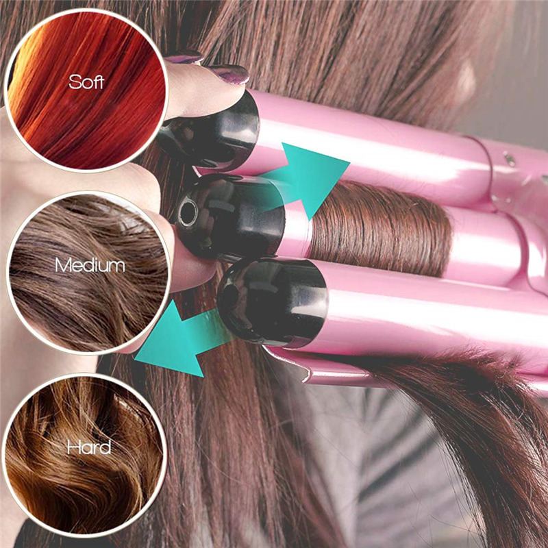 25cm Pink Three Barrel Curling Iron Wand With LCD Display