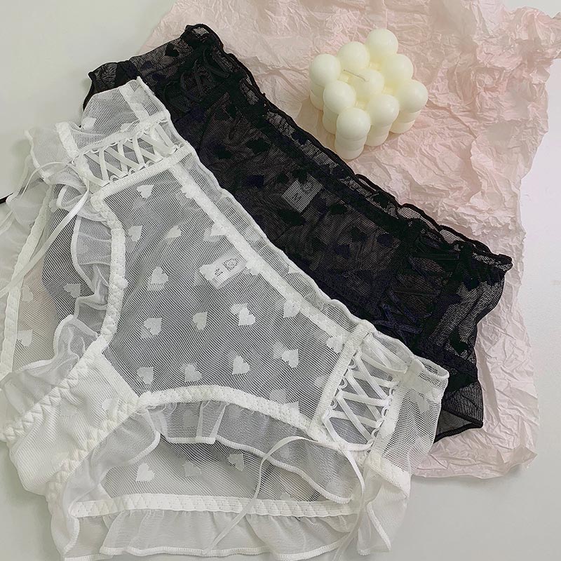 Love Heart Lace Up Mesh Panty