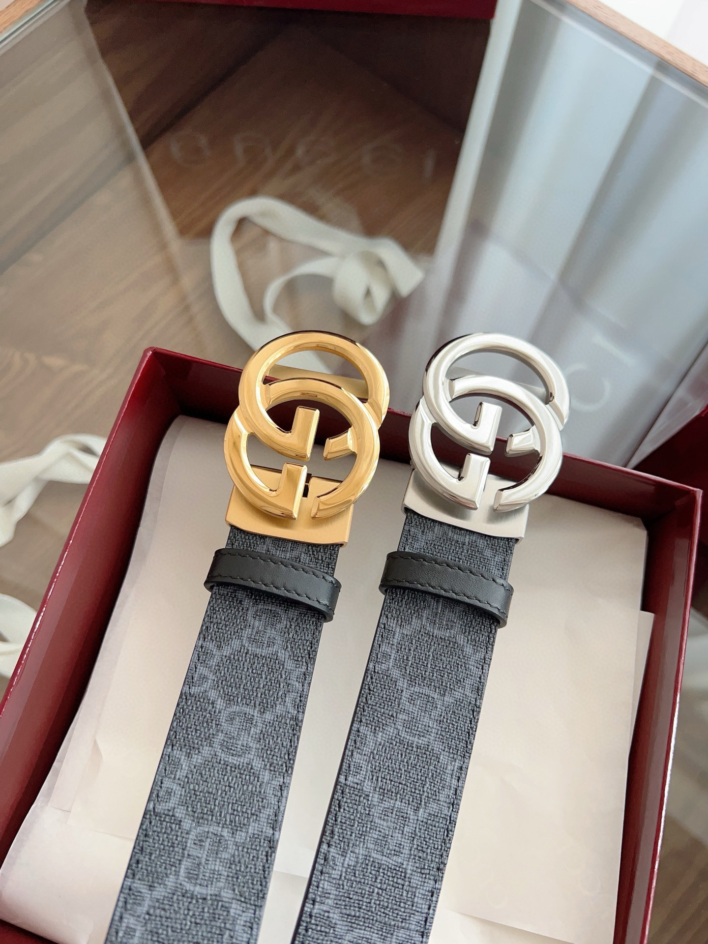 Gucci automatic smooth buckle double-sided cowhide belt width 3.5cm