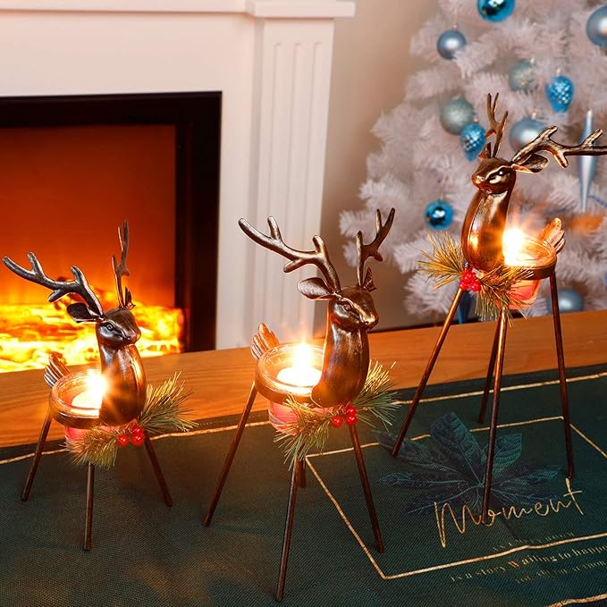 🌲🦌Christmas Metal Reindeer Tea Light Candle Holder (Set of 3PCS)