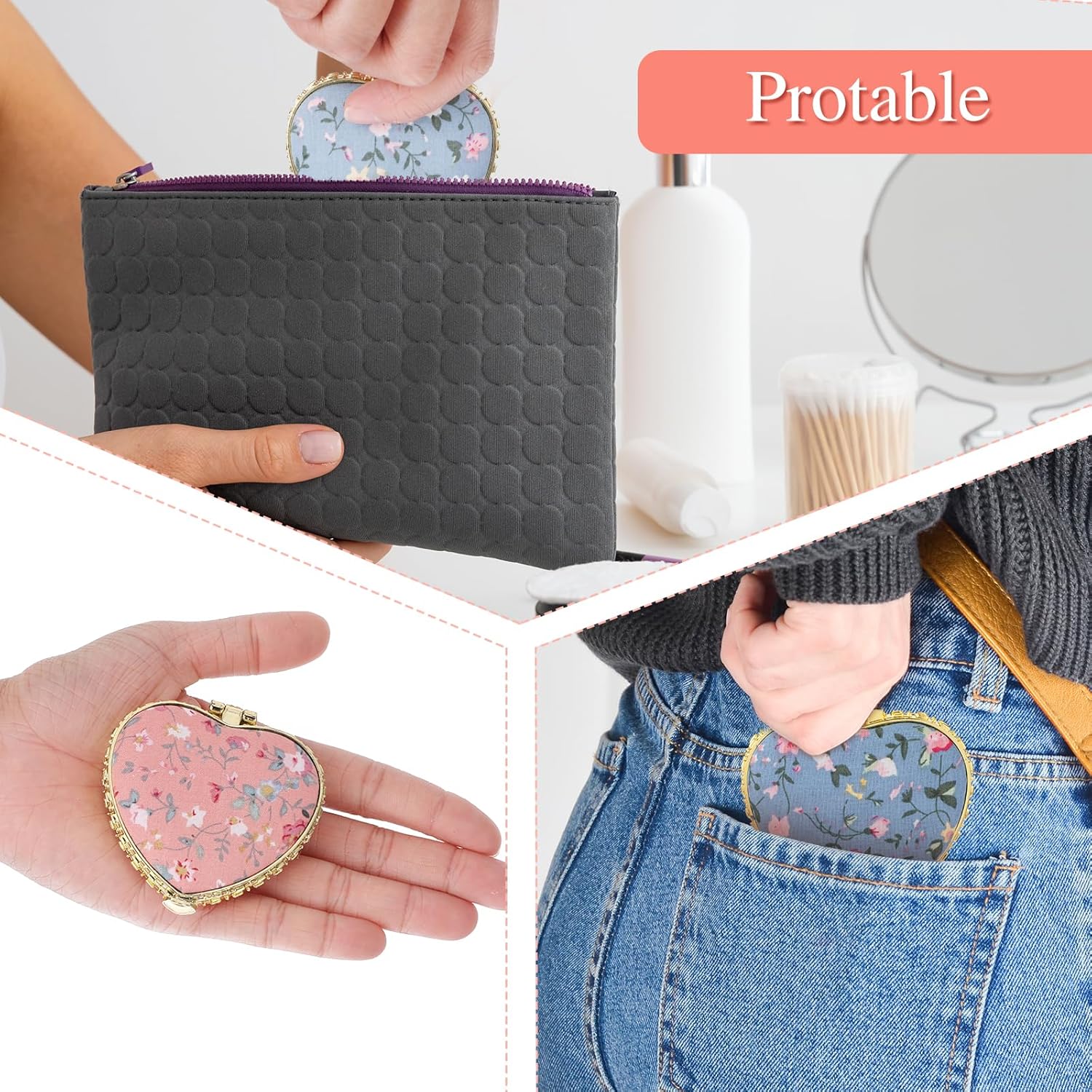 ❤️❤️Vintage Fabric Printed Double-Sided Folding Small Mirror 🔥(Pack of 4)