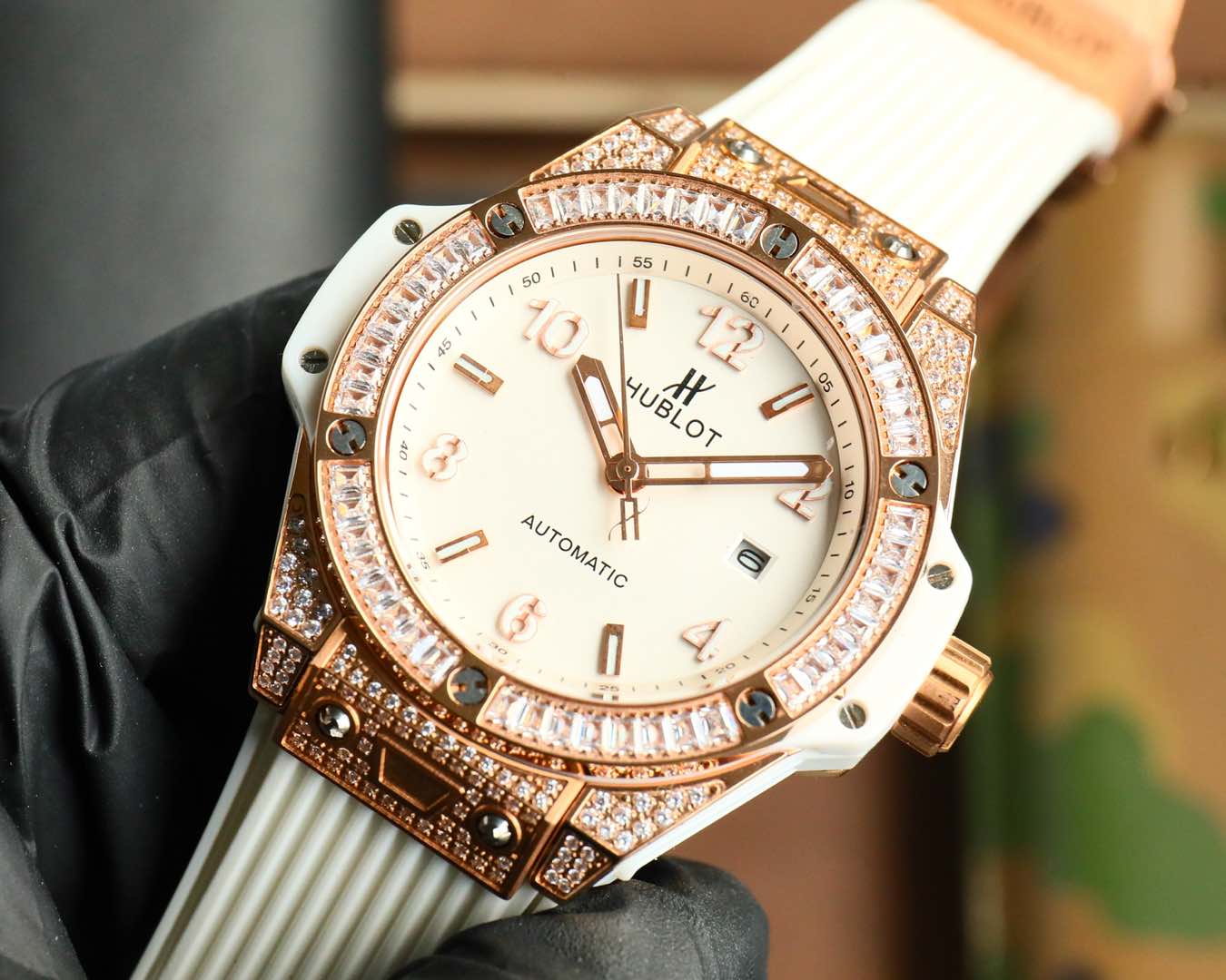 Hublot Big Bang stainless steel rainbow diamond watch