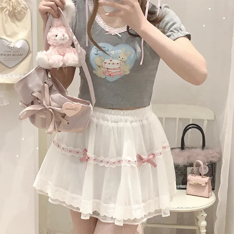 Sweet Love Lace Trim Bow Skort