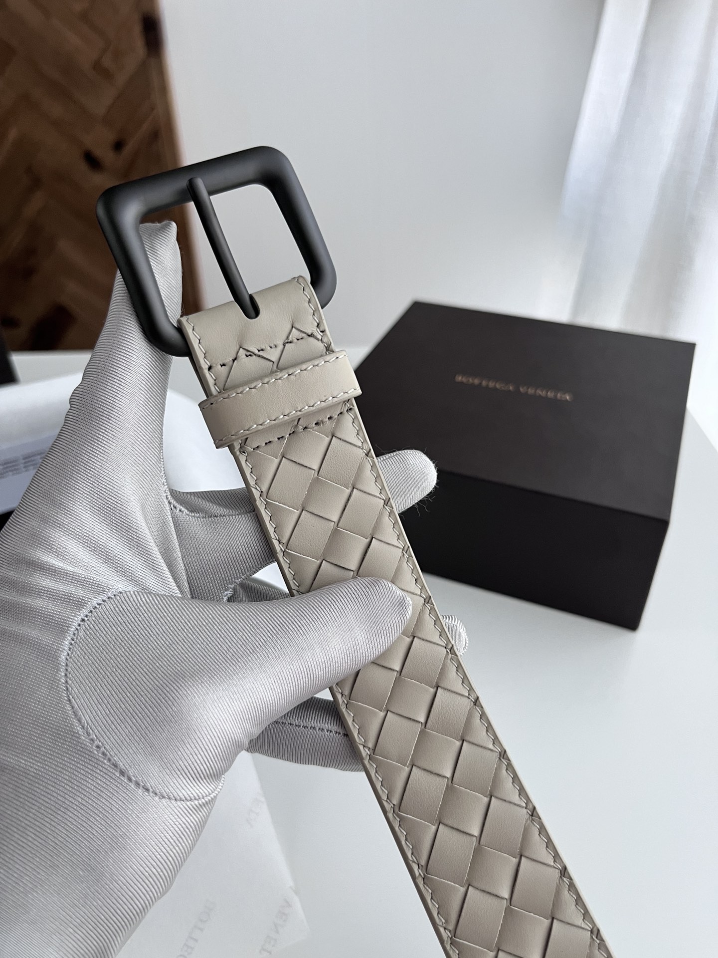 Bottega Veneta intreccio woven cowhide double-sided belt 3.5cm wide