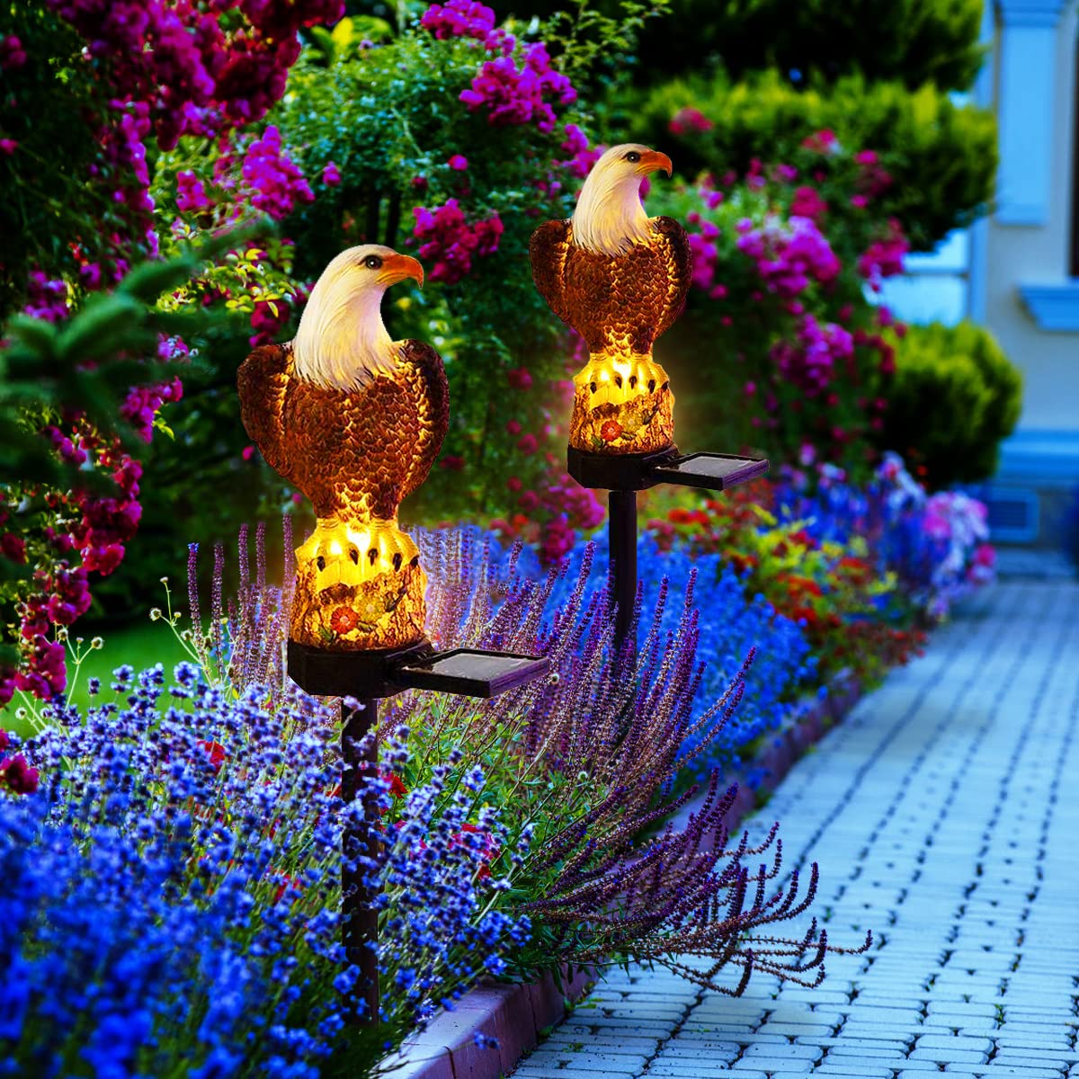 (🔥Last Day Promotion-SAVE 65% OFF)Resin Eagle Solar Power Waterproof LED Warm Lights With Pilings(2 PCS/SET)-BUY 2 GET 10% OFF & FREE SHIPPING