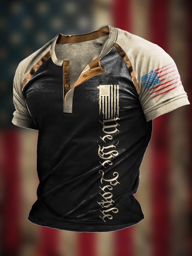 Men's The Pledge Independence Day Henley Neck Raglan Sleeve T-Shirt