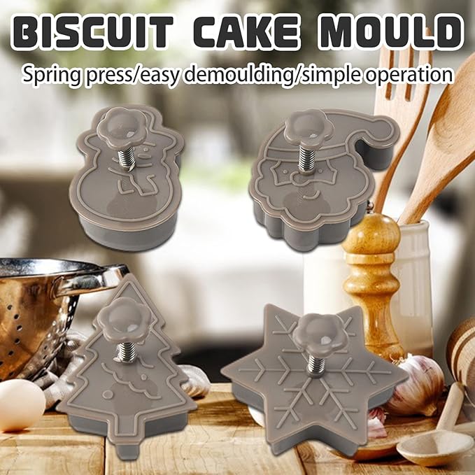 🍪🍪4 Piece Christmas Cookie Plastic Spring Cookie Mold Set