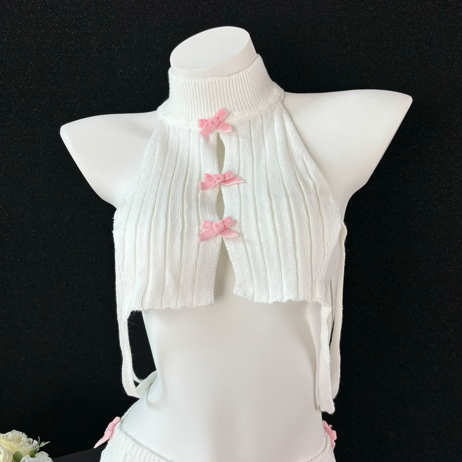 Sexy Bow Backless Sweater Lingerie Set