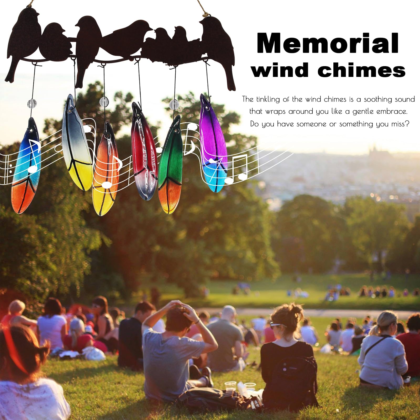 🔥Last Day 50% OFF🔥Colored Glass Memorial Wind Chimes-Metal Bird Yard Art