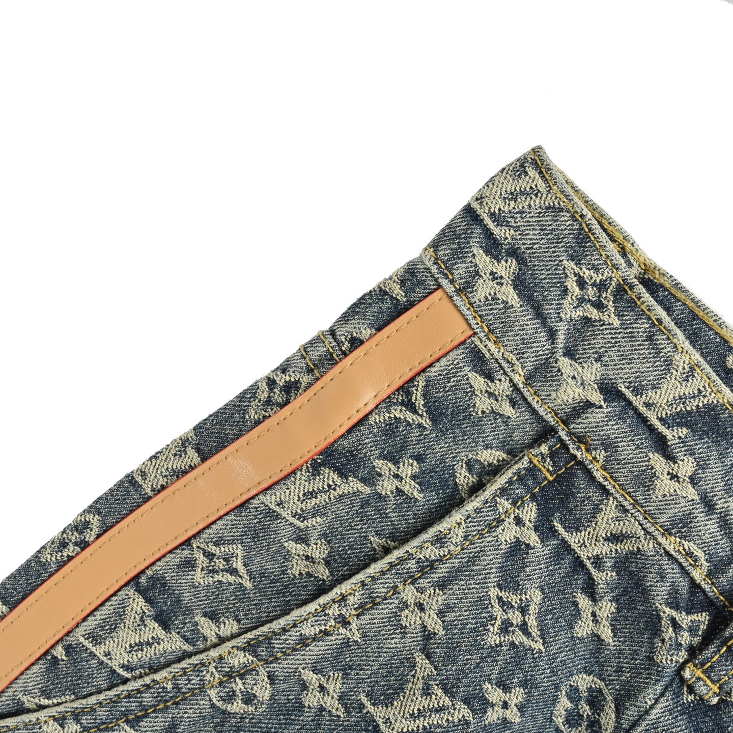 Louis Vuitton 25ss leather trim jacquard all over print jeans