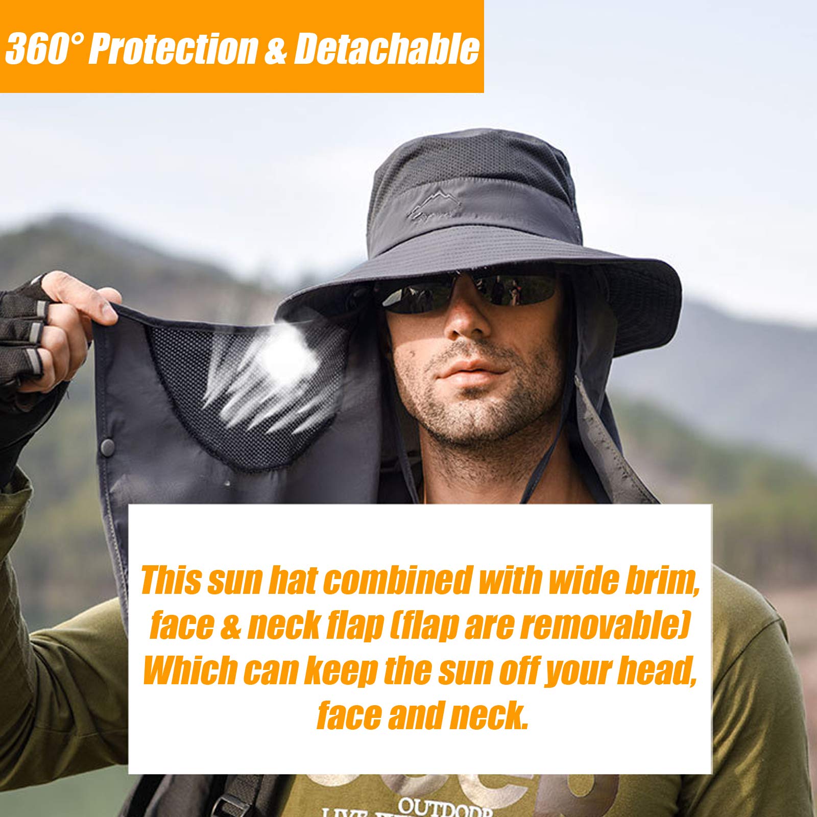 🔥 Hot Selling 🔥-[SAVE 50% OFF]--Men & Women Outdoor UV Sun Protection Wide Brim Hat with Face Cover & Neck Flap--BUY 2 GET FREE SHIPPING!