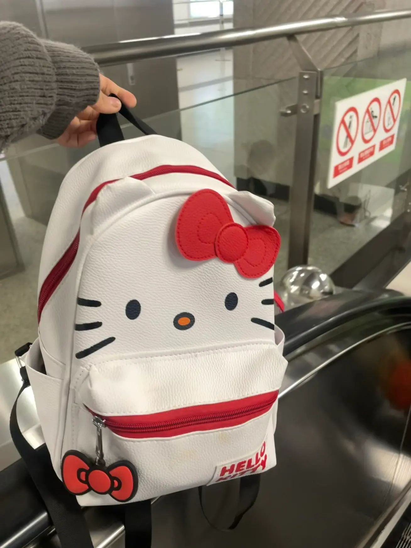 Hello Kitty Signature Bow Face and 3D Ear Design Faux Leather Mini Backpack