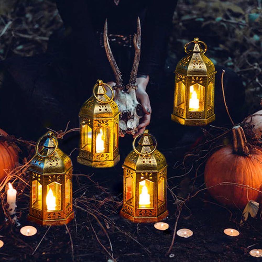 💖Last Day 49% OFF💖4 PCS Vintage Lantern with Flickering LED Candles