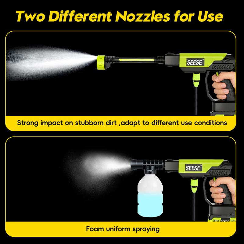 21V Cordless Pressure Washer | 6-in-1 Nozzle & Rechargeable Battery