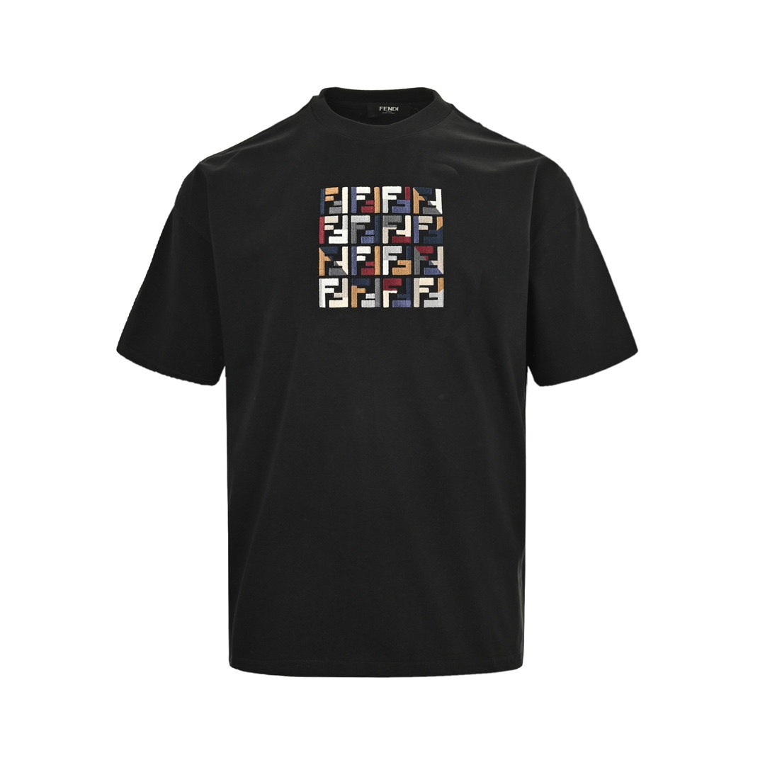 Fendi 24Fw short-sleeved shirt with contrasting double F logo embroidery on the chest