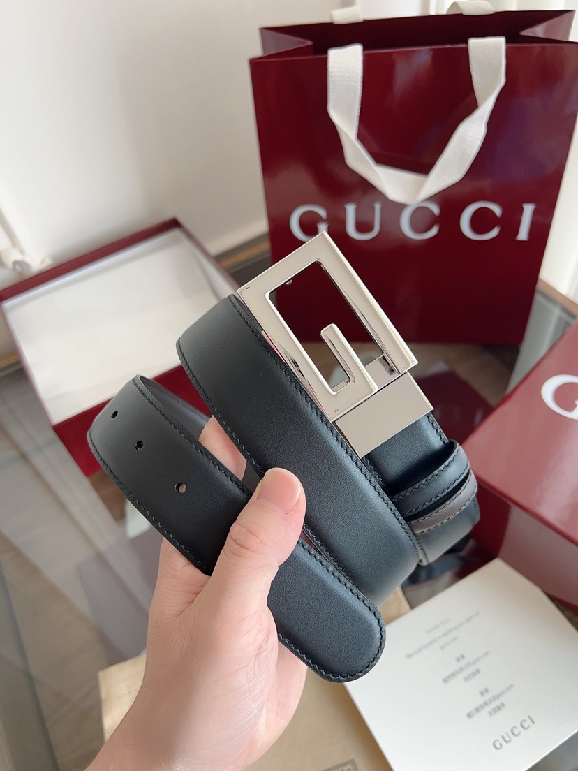 Gucci GG swivel buckle leather belt 3.5cm wide