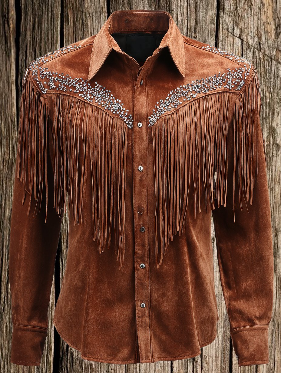 Women's Western Vintage Tassel Print Western Long Sleeve Shirt