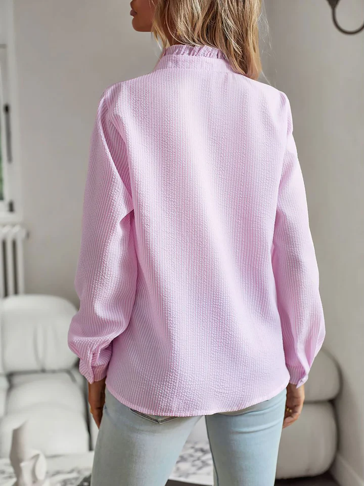 ⏰LAST DAY - HALF PRICE💥Striped Ruffled Textured Long Sleeves Button Down Shirts