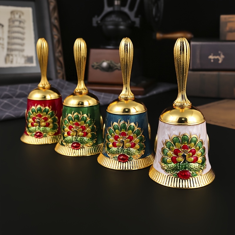 🦚🔔Handmade Peacock & Floral Antique Handbells – Vintage-Inspired Metal Bells