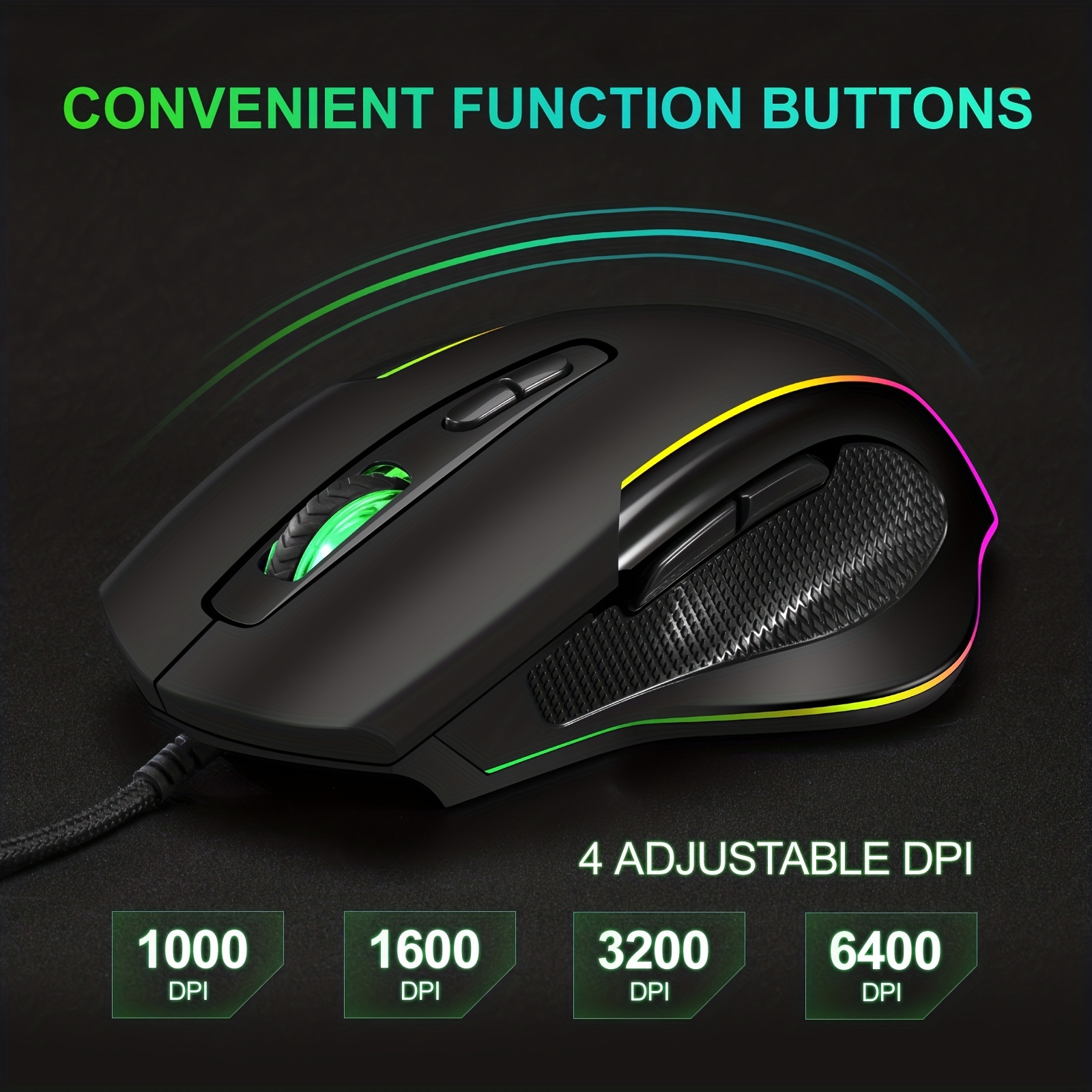 Wired USB Gaming Mouse  LED Color Luminescence Gaming Mouse 6400dpi Ergonomic Optical Big Mouse 7 Buttons Gaming Mice For Computer Laptop, Gift For Men, Women, Girlfriend, Boyfriend, Friend, Birthday