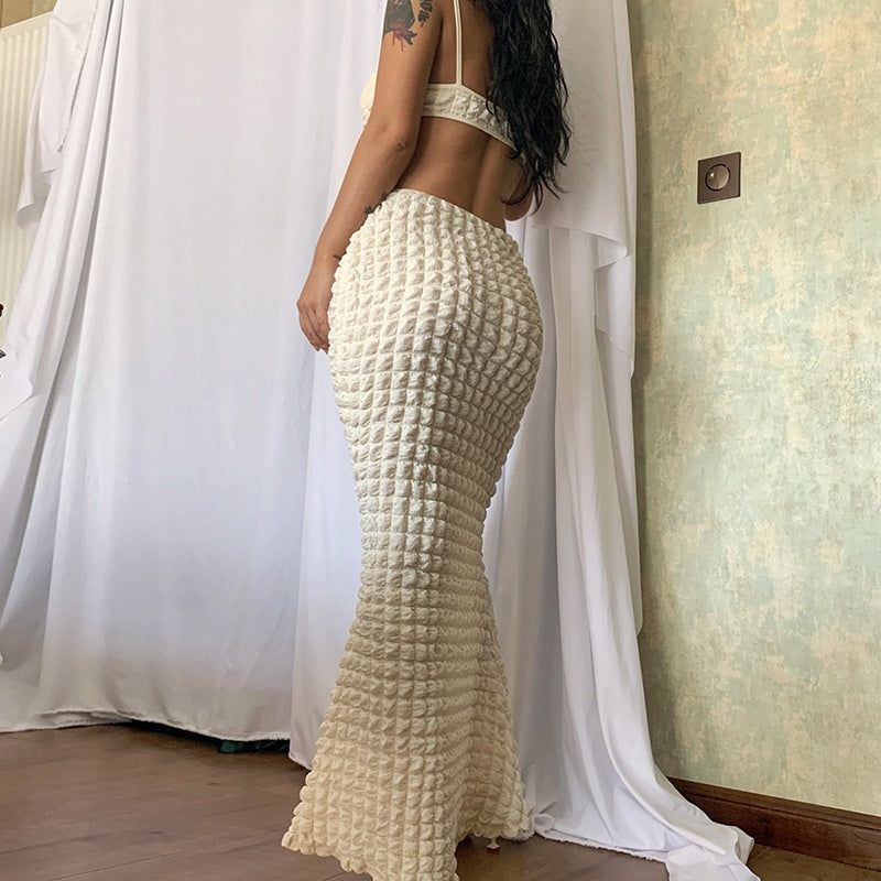 Elegant Hollow Suspender Slim Fit Long Dress in Pure Design