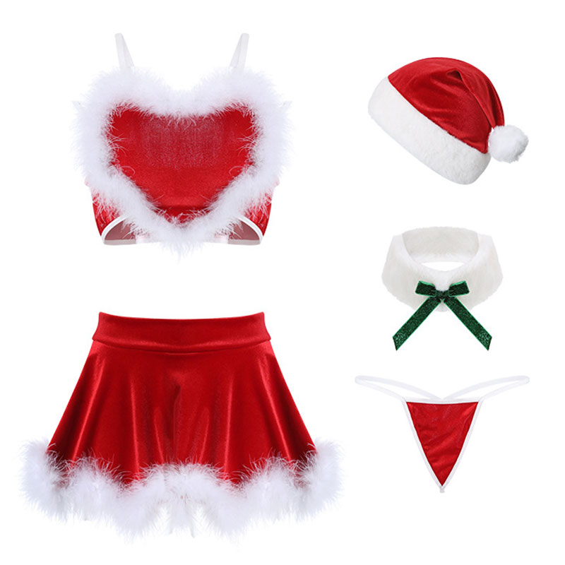 Love Heart Fluffy Slip Dress Christmas Nightdress Lingerie Set