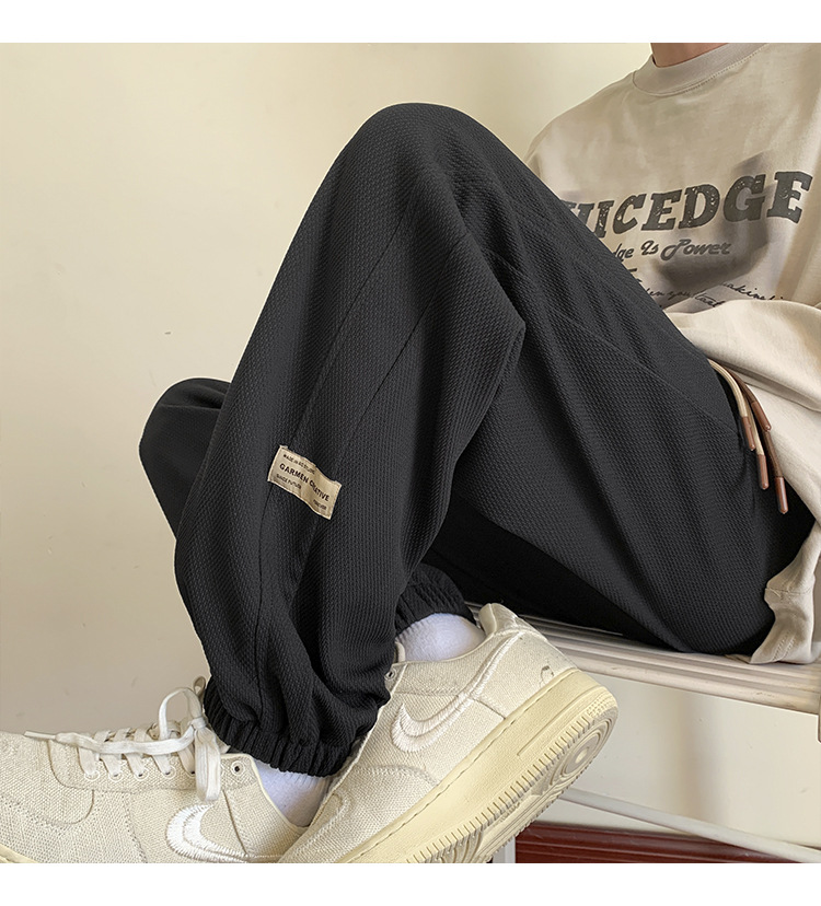 Black Waffle pants Loose nine-cent hip panty size
